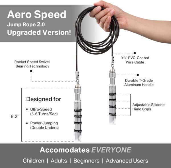 Buddy Lee Jump Ropes Aero Speed Original Ball Bearing Jump Rope, 6” Aluminum Jump Rope Handles. - Image 2